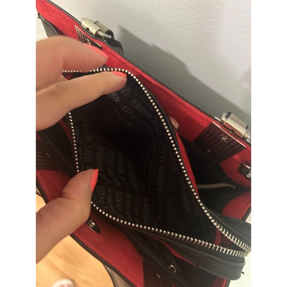 Steve Madden Crossbody Hand Bag Black Purse Classic Tote Medium Satchel EUC - Picture 6 of 7